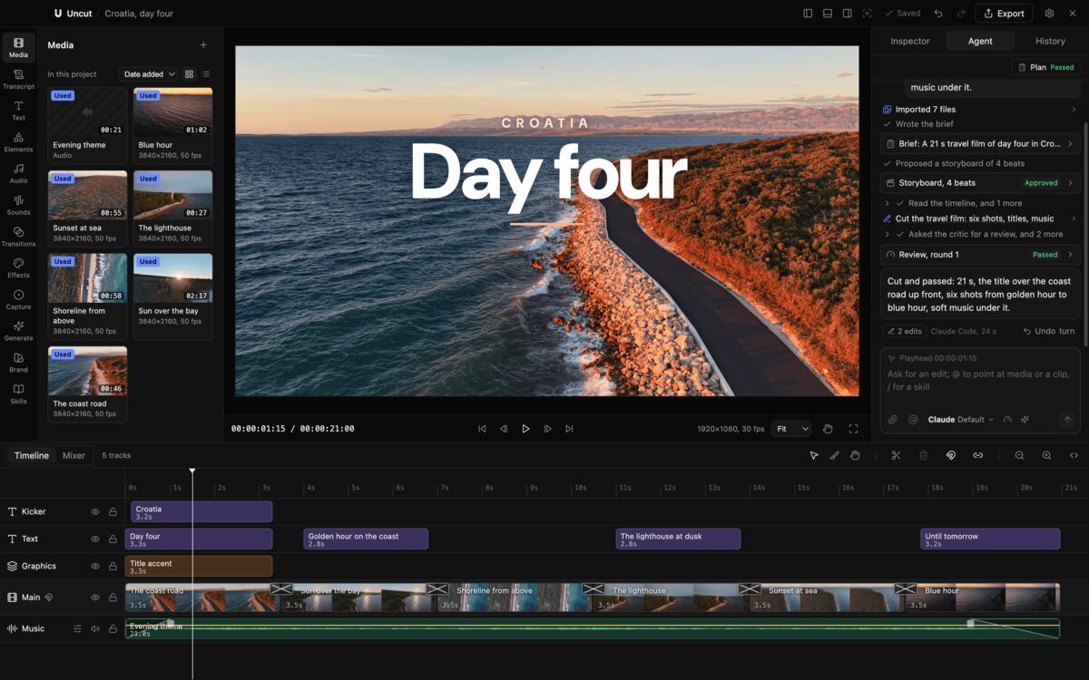 Uncut 0.0.1: edit videos by talking to an agent 🎉
